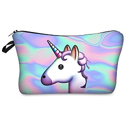 Colorful Unicorn Pattern Polyester Waterpoof Makeup Storage Bag, Multi-functional Travel Toilet Bag, Clutch Bag with Zipper for Women, Colorful, 22x13.5cm
