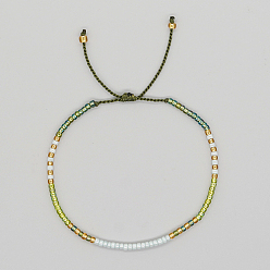Vert Olive Foncé Bracelets de perles tressés en graines de verre, bracelet réglable, vert olive foncé, 11 pouce (28 cm)