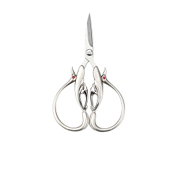 Matte Silver Color Stainless Steel Swan Scissors, Embroidery Scissors, Sewing Scissors, with Zinc Alloy Rhinestone Handle, Matte Silver Color, 100x36mm