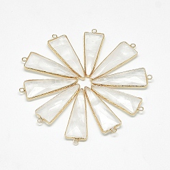 Quartz Crystal Natural Quartz Crystal Pendants, Rock Crystal, with Golden Tone Brass Findings, Faceted, Triangle, 46x16~17x6~7mm, Hole: 2mm