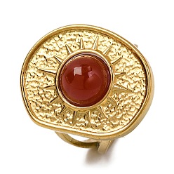 Красный Агат Природные сердолик кольца палец, овальные с солнечно-золотистым оттенком 304 манжеты из нержавеющей стали для женщин, 22.5 мм, размер США 6 (16.5 мм)