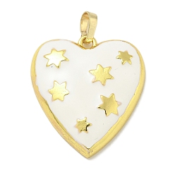 Белый Подвески из латуни с эмалью в стойку, долговечный, без свинца и без кадмия, сердце со звездными подвесками, реальный 18 k позолоченный, белые, 27x24x5.5 мм, отверстие : 3.5x5 мм
