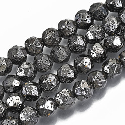 Gunmetal Plated Electroplated Natural Lava Rock Bead Strands, Bumpy, Nuggets, Faceted, Gunmetal Plated, 8x7.5x7.5mm, Hole: 1.2mm, about 46pcs/strand, 14.57 inch(37cm)