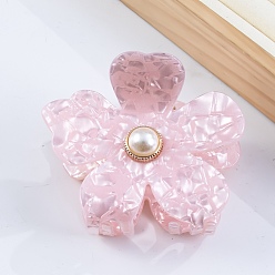 Pearl Pink PVC Claw Hair Clips for Women, with Plastic Beads, Flower, Pearl Pink, 67x77x51mm