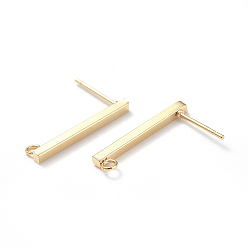 Golden 304 Stainless Steel Stud Earring Findings, Rectangle, Golden, 20x2mm, Hole: 1.6~2mm, Pin: 0.7mm