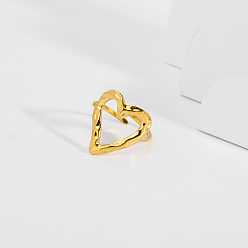 Plaqué 18K Or Véritable Bagues ouvertes en acier inoxydable avec cœur creux pour femmes, réel 304 k plaqué or
