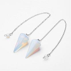 Opalite Opalite Hexagonal Pointed Dowsing Pendulums, with Brass Findings, Platinum, Faceted, 230mm, Hole: 1mm