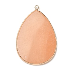 Розовый Авантюрин Натуральный розовый авантюрин большие кулоны, Подвески-капли в позолоченной латунной оправе, 54.5~55x35.5x3 мм, отверстие : 2 мм