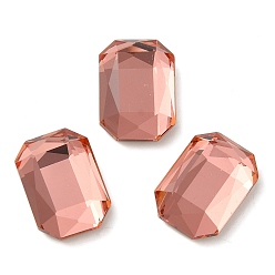 Padparadscha Glass Rhinestone Cabochons, Flat Back & Back Plated, Faceted, Rectangle, Padparadscha, 14x10x4.50mm