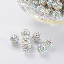 Crystal AB Pave Disco Ball Beads, Polymer Clay Rhinestone Beads, Grade A, Round, Crystal AB, PP14(2~2.1mm), 10mm, Hole: 1.0~1.2mm