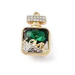 Изумруд Подвески из сплава и страза, духи, стойки покрытие, золотые, изумруд, 28.5x17x9 мм, отверстие : 1.7 мм