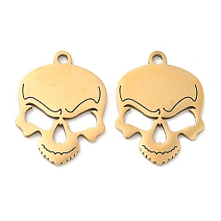 Real 18K Gold Plated Halloween Ion Plating(IP) 316L Surgical Stainless Steel Pendants, Laser Cut, Skull Charm, Real 18K Gold Plated, 17x13x1mm, Hole: 1.2mm