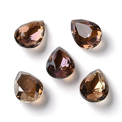 Coconut Brown Transparent Glass Rhinestone Cabochons, Faceted, Pointed Back, Teardrop, Coconut Brown, 14x10x6mm