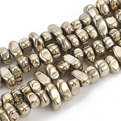 Light Gold Plated Electroplate Non-magnetic Synthetic Hematite Beads Strands, Nuggets, Light Gold Plated, 5~10x4.5~5.5x4mm, Hole: 1mm, about 105pcs/strand, 14.9 inch