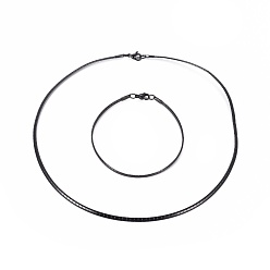 Electrophoresis Black 304 Stainless Steel Choker Necklaces and Bangles Jewelry Sets, with Lobster Claw Clasps, Electrophoresis Black, 7-7/8 inch(20.1cm), 17.6 inch(45cm), 3mm