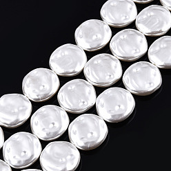 Creamy White ABS Plastic Imitation Pearl Beads Strands, Flat Round, Creamy White, 18x5mm, Hole: 0.7mm, about 22pcs/strand, 15.75 inch(40cm)