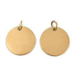 Золотой Ионное покрытие (ip) 304 подвески из нержавеющей стали, с целью перехода в кольце, зеркальная полировка, плоский круглый шарм, штамповка пустой метки, золотые, 14x1 мм, отверстие : 3.5 мм
