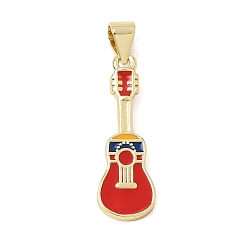 Real 18K Gold Plated Brass Enamel Pendants, Guitar Charms, Rack Plating, Long-Lasting Plated, Cadmium Free & Lead Free, Real 18K Gold Plated, 24.5x8x2mm, Hole: 4x3mm
