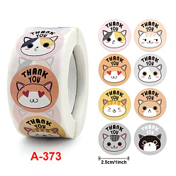 Cat Shape 8 Styles Paper Round Shape Thank You Stickers, Adhesive Roll Sticker Labels, for Envelopes, for Embosser Stamp Sealing Certificate Stickers, Cat Shape, 25mm, 500pcs/roll