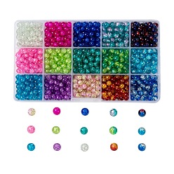 Mixed Color Baking Painted Crackle Glass Beads, Round, with Rectangle Plastic Bead Storage Containers, Mixed Color, 6mm, Hole: 1.3~1.6mm, about 1050pcs/box