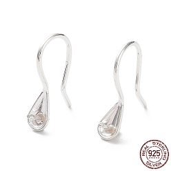 Silver Sterling Silver Teardrop Earring Hooks, Ear Wire with Pinch Bails for Half Drilled Beads, with S925 Stamp, Silver, 22 Gauge, 15x3.5mm, Pin: 0.7mm and 0.6mm