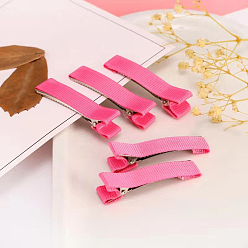 Hot Pink Alloy Alligator Hair Clip, with Wrap Cloth, Hair Accessories for Girls, Rectangle, Hot Pink, 48x8mm, about 95~100pcs/bag