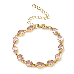 Бледно-Розовый Браслеты-цепочки в форме капли из латуни с инкрустацией кубическим цирконием для женщин, стойки покрытие, без кадмия и без свинца, долговечный, золотые, розовый жемчуг, 6.10 дюйм (15.5 см)