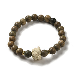 Коричневый Деревянный шарик браслеты, с бусинами сплава, Буддийские украшения, стрейч браслеты, кофе, Внутренний диаметр: 5 cm