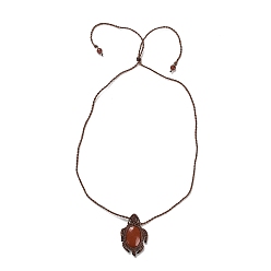Red Jasper Natural Red Jasper Tortoise Pendant Necklace, Adjustable Braided Wax String Choker Necklace, 29.53 inch(75cm)