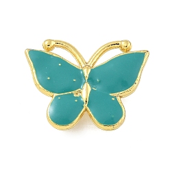 Бирюза Стойка покрытие латунь эмаль бабочка соединительные подвески, реальный 18 k позолоченный, долговечный, без кадмия и без свинца, бирюзовые, 14x18x5 мм, отверстие : 1.4 мм