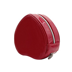 Red Heart PU Imitation Leather Jewelry Storage Zipper Boxes, Jewelry Organizer Travel Case, for Necklace, Ring Earring Holder, Red, 10x10x5cm