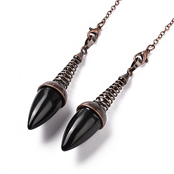 Obsidian Natural Obsidian Dowsing Pendulums, with Red Copper Plated Brass Chains, Egg Charm, 250~255mm, Hole: 2mm