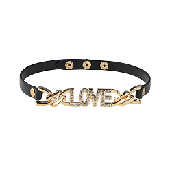 three gold Edgy Gothic Punk Alloy Diamond Choker with Dark Clasp and Chain Bracelet Set