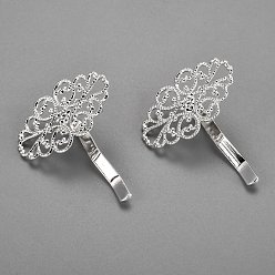 Silver Iron Hair Findings, Pony Hook, Ponytail Decoration Accessories, Fit for Brass Filigree Cabochons, Silver, 37x31.5x12mm
