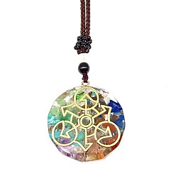Ring Resin & Natural & Synthetic Mixed Gemstone Pendant Necklaces, Ring, 25.59 inch(65cm)