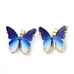 Medium Blue Opaque Resin Pendants, Butterfly Charm, with Real 18K Gold Plated Brass Findings, Cadmium Free & Lead Free, Medium Blue, 20.5x23x5mm, Hole: 3.5x6mm