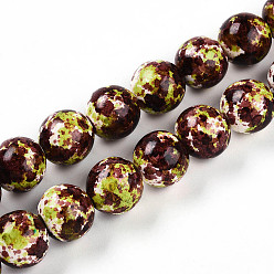 Кокосово-Коричневый Синтетических нитей бирюзовые бусы, окрашеные, круглые, кокосового коричневый, 13x14 мм, отверстие : 1 мм, около 28 шт / нитка, 14.57'' (37 см)