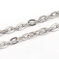 Stainless Steel Color 304 Stainless Steel Cable Chains, Flat Oval, Unwelded, Stainless Steel Color, 3x2x0.5mm