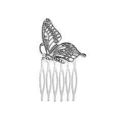 Antique silver Cute Butterfly and Wind Hair Comb - Metal Forest Series