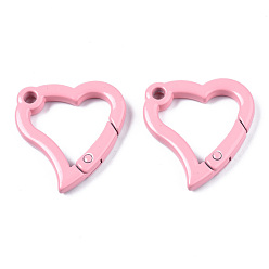 Pink Spray Painted Alloy Spring Gate Rings, Snap Clasps Ring, Cadmium Free & Nickel Free & Lead Free, Heart, Pink, 31x29x4mm, Hole: 3mm
