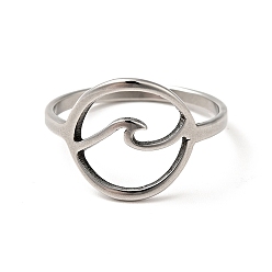 Нержавеющая Сталь Цвет Не тускнеет 201 перстень из нержавеющей стали с морской волной для женщин, цвет нержавеющей стали, размер США 6 1/4 (16.7 мм)