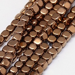 Copper Plated Electroplate Non-magnetic Synthetic Hematite Beads Strands, Cube, Grade A, Copper Plated, 3x3x3mm, Hole: 1mm, about 127pcs/strand, 16 inch