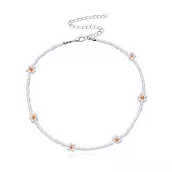 white Bohemian Glass Flower Bead Necklace Handmade Vintage Collar Choker Chain