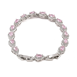 Pink Теннисные браслеты из платиновой латуни с микропаве из кубических цирконий, браслеты для женщин, слеза, со стеклом и застежками для часового ремешка, розовые, 8-5/8x1/4 дюйм (22x0.75 см)