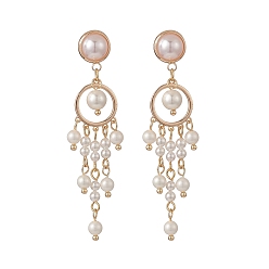 Doré  Boucles d'oreilles lustre à pampilles et perles de coquillage, bijoux en laiton pour femmes, or, 62.5mm, pin: 0.7 mm