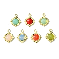 Mixed Color Ion Plating(IP) Real 14K Gold Plated 304 Stainless Steel with Glass Pendant, Faceted Sun Charms, Mixed Color, 18.5x15x5mm, Hole: 3mm
