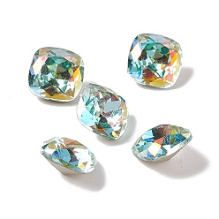 Light Azore AB K9 Glass Rhinestone Cabochons, Pointed Back & Back Plated, Square, Light Azore AB, 8x8x4mm