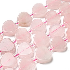 Rose Quartz Natural Rose Quartz Beads Strands, with Seed Beads, Heart, 15.5~16x16x5.5~6.5mm, Hole: 1.2mm, about 20pcs/strand, 15.04 inch(38.2cm)
