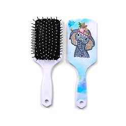 Elephant DIY Paddle Hair Brush Diamond Painting Kits, Including Resin Rhinestones Bag, Diamond Sticky Pen, Tray Plate and Glue Clay, Elephant Pattern, 235x75mm