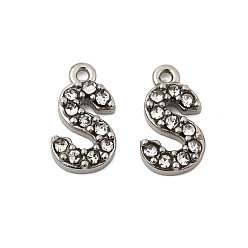 Letter S Буква 304 подвески из нержавеющей стали со стразами, цвет нержавеющей стали, Письмо с, 10x5.5x2 мм, отверстие : 1 мм